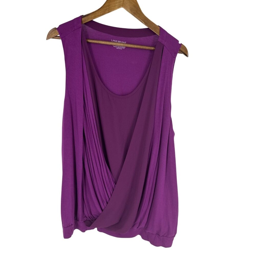 Lane Bryant Purple Sleeveless Draped Front Top Knit & Woven Fabric Women's Sz 22